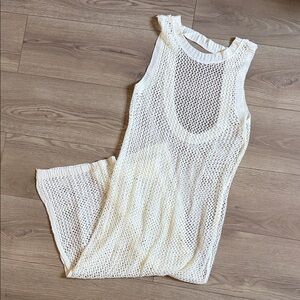 White Crochet Knit Tank Dress